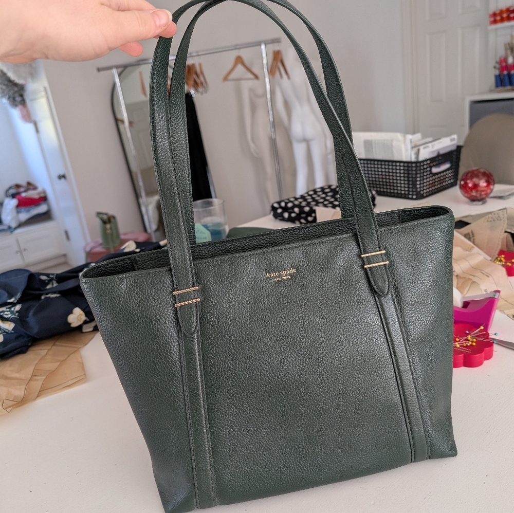 Kate Spade Large Leather Tote Bag, Dark Green